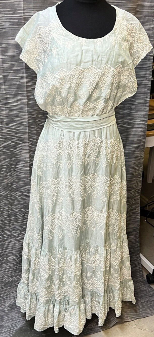 Love Sam Talullah Embroidered Maxi Dress in Soft Green Lace Up Back XS
